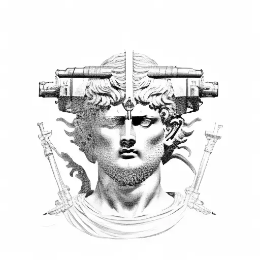 Roman Statue Holding An M4 Machnine Gun