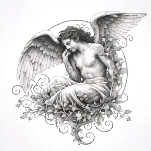 Roman Falling Angel With Vines Intertwined