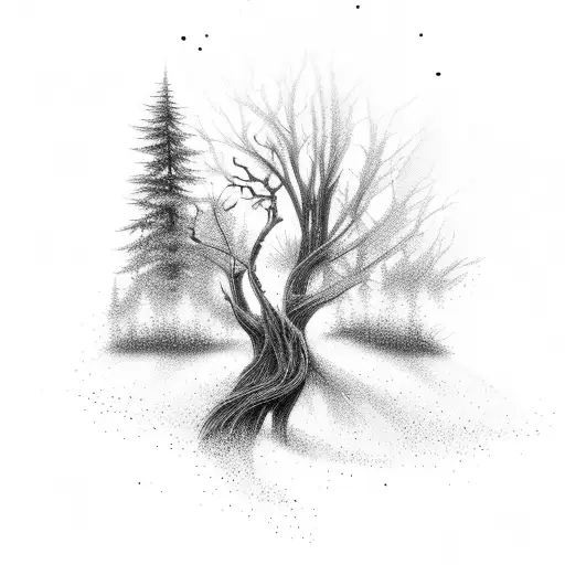 A Serene Forest Landscape With A Hidden Horse Silhouette