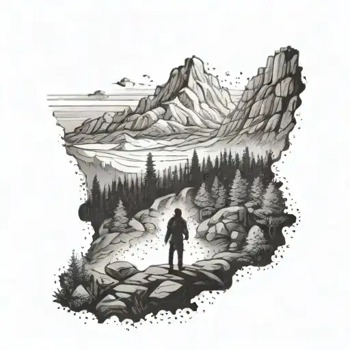 A Mountain Landscape With Shadowy Figures Of Famous Movie Characters Hidden In The Background