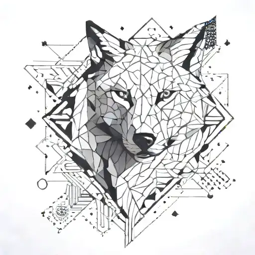 Abstract Geometric Design Incorporating Finance Symbols And A Wolf