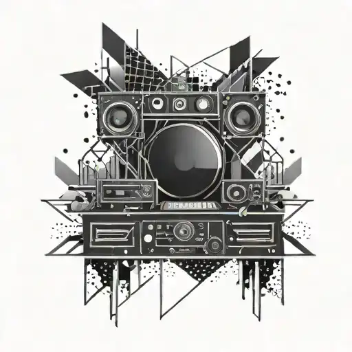 Abstract Dj Booth Surrounded By Geometric Shapes