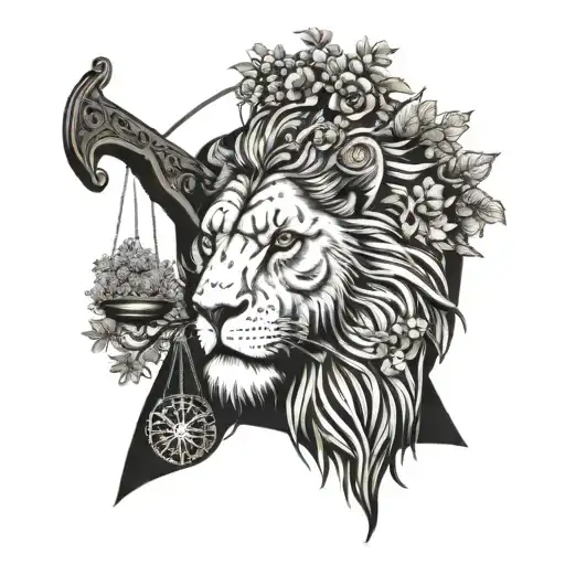 Lion Head And Justice Scales With Life Tree Emerging