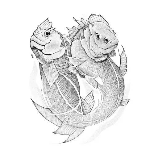 Two Carps With Lotus Flowers