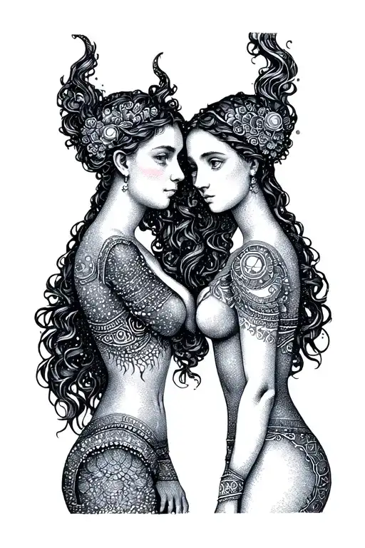 Zodiac Sign Gemini Sisters Facing Each Other