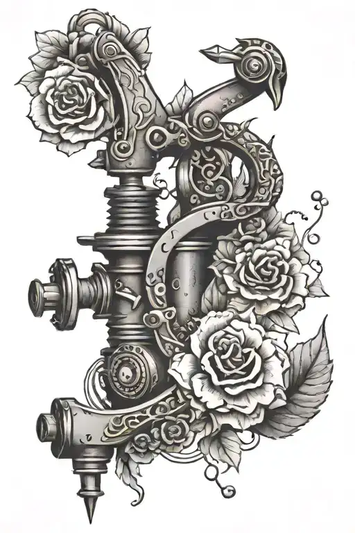 Tattoo Machine With Snake And Flowers
