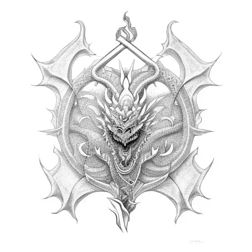 3 Asian Dragons Forming A Trident