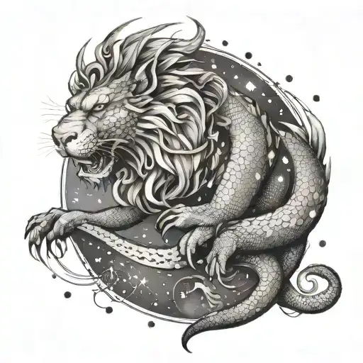 Dragon Engulfing Lion With The Constellation Libra