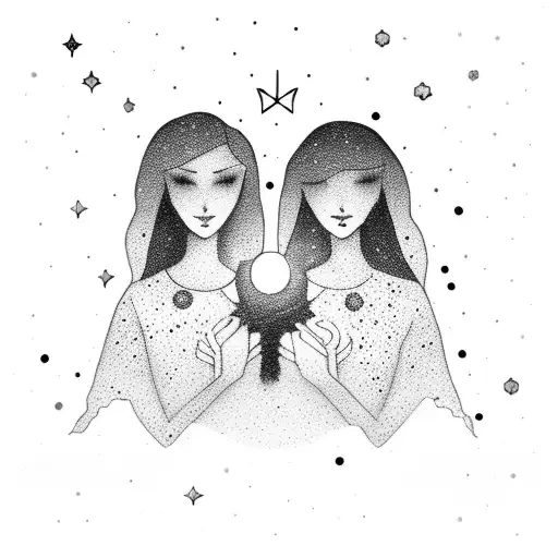 Mother And Sister Silhouettes Surrounded By Stars