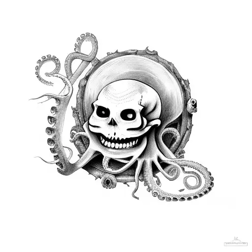 A Skeleton Reading A Book With An Octopus Crawling Out Of Its Eye Socket