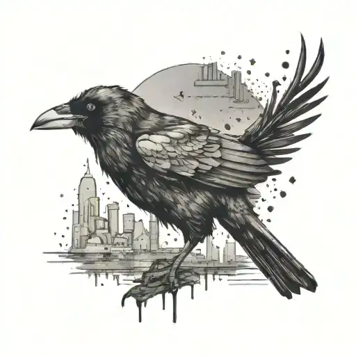 A Crow In A Dramatic Sf Movie Setting