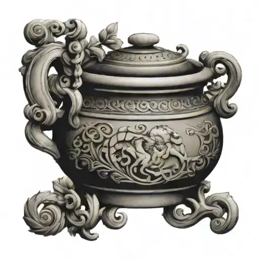 A Tattoo Design Combining Metal Music Album Cover Art With Ancient Greek Pottery Motifs