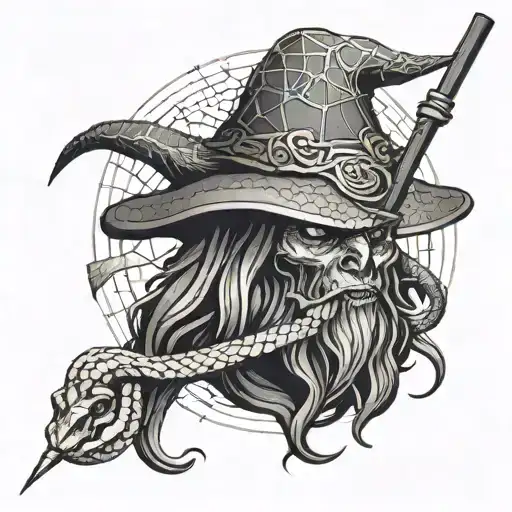 Geometric Dark Wizard With Hat Wand Snake Death Rubic