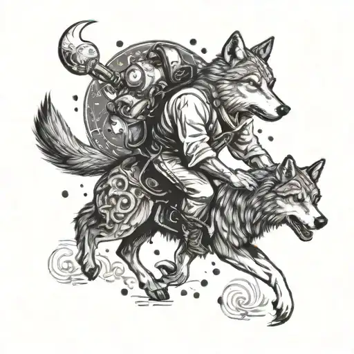 A Chef Entrepreneur Riding A Wolf Through A Galactic Battlefield