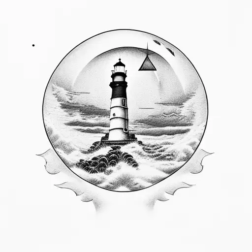 Light House On Cliff With Star Way To Heaven