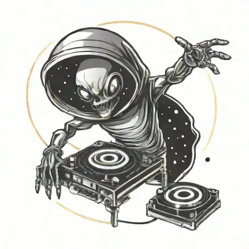 An Alien Dj Spinning Cosmic Beats In A Ufo Nightclub