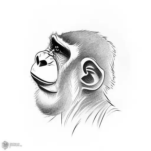 A Monkey In Profile Looking Down At A Knife He Is Holding In His Hand