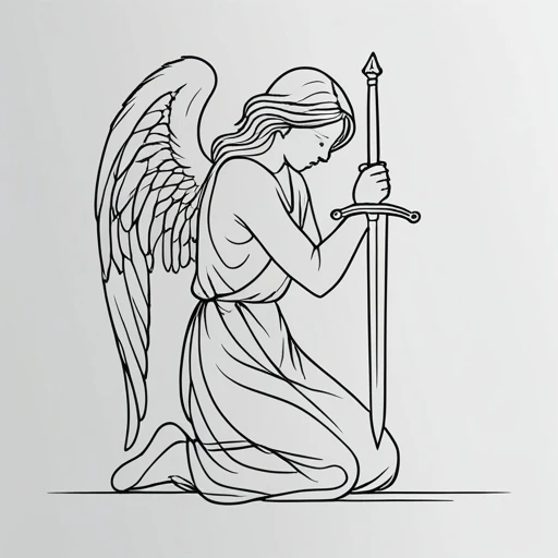 Kneeling angel with sword