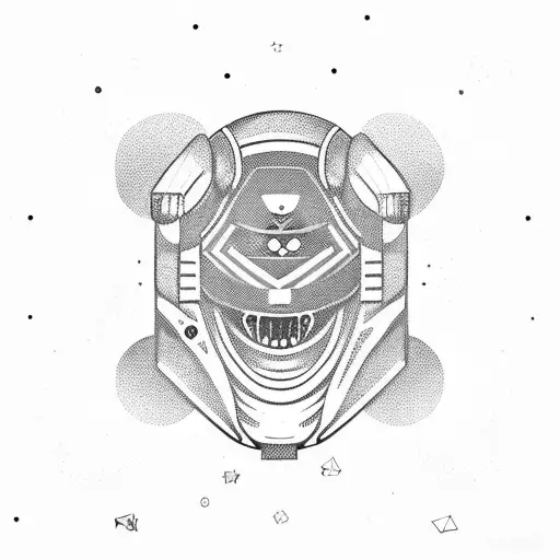 An Astronaut Floating In Outerspace While Wearing A Demon Oni Mask Over Their Helmet