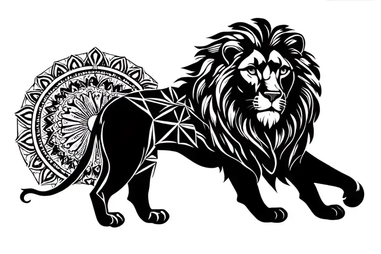Lion With Mandala Background Black And White