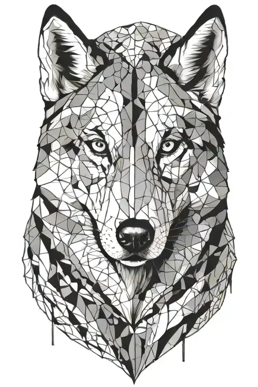 Two Face Husky Face With Geometric Sketch