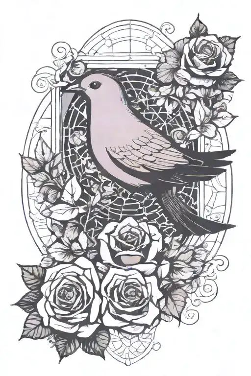 Rose Dove And Heart Surrounded
