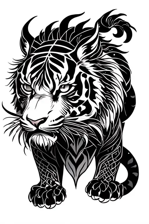 Korean National Animal Tiger And Korean Mythological Dragon
