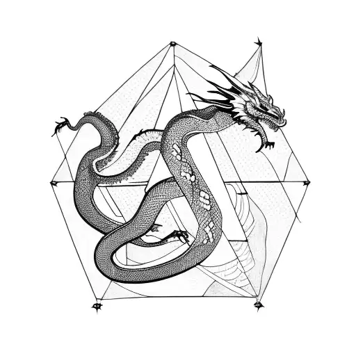 Dragon With Snake-like Body In Triangle Geometric Art Style