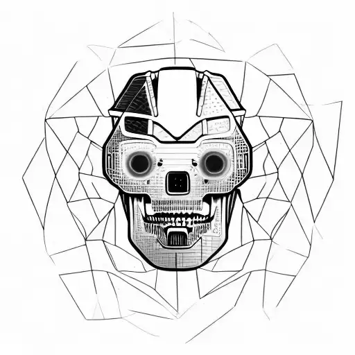 Futuristic Robotic Skull Head Wearing A Virtualreality Headset Coveredeyes 45 Degree Angle To A Side