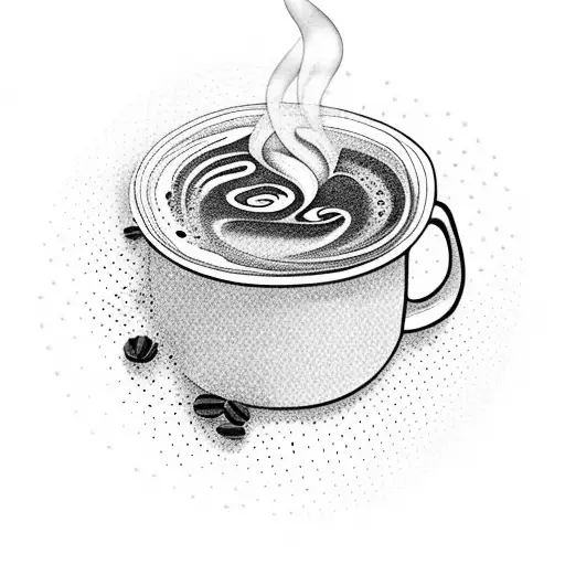 A Steaming Cup Of Coffee With Swirling Patterns Of Steam And Coffee Beans