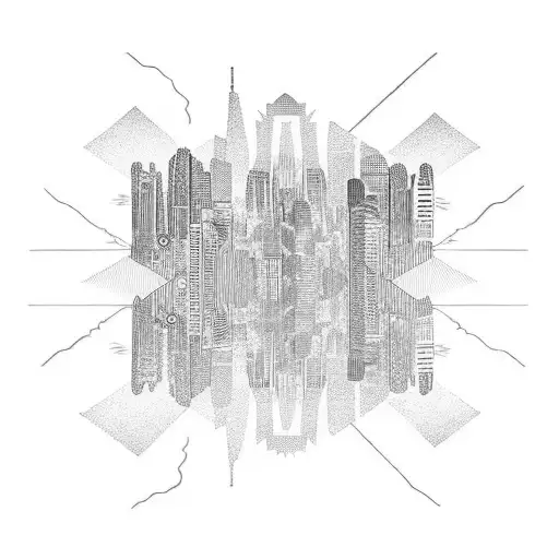 Abstract City Skyline With Angel Flying Out