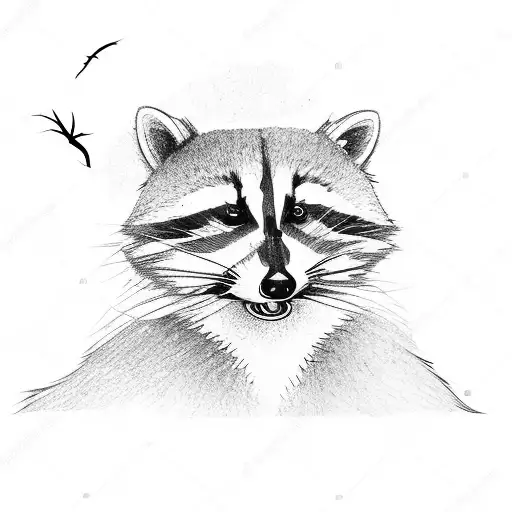 Raccoon With Two Crows And A Tree