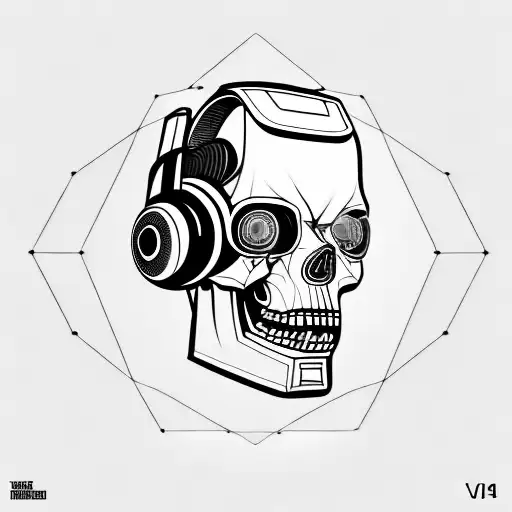 Futuristic Robotic Skull Head Wearing A Virtualreality Headset Noeyes 45 Degree Angle To A Side