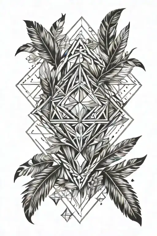 Wooden Branches Around A Diamond Shape Which Includes Feathers