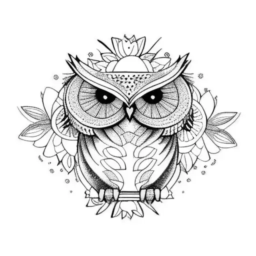 Owl Butterfly And Flowers