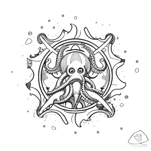 Kraken Taking Down Ship In Color Ocean