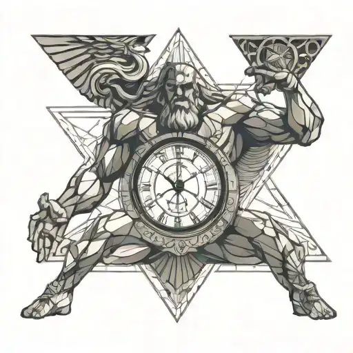 Greek God Atlas Holding Up Clock With Eye In The Middle