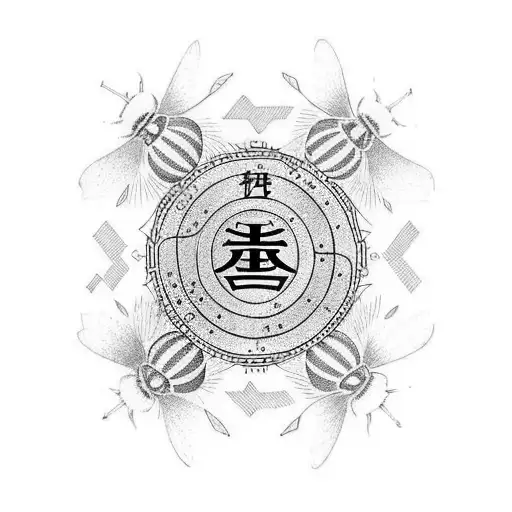 Ikigai Japanese Characters With The Word Now And A Bee Flying