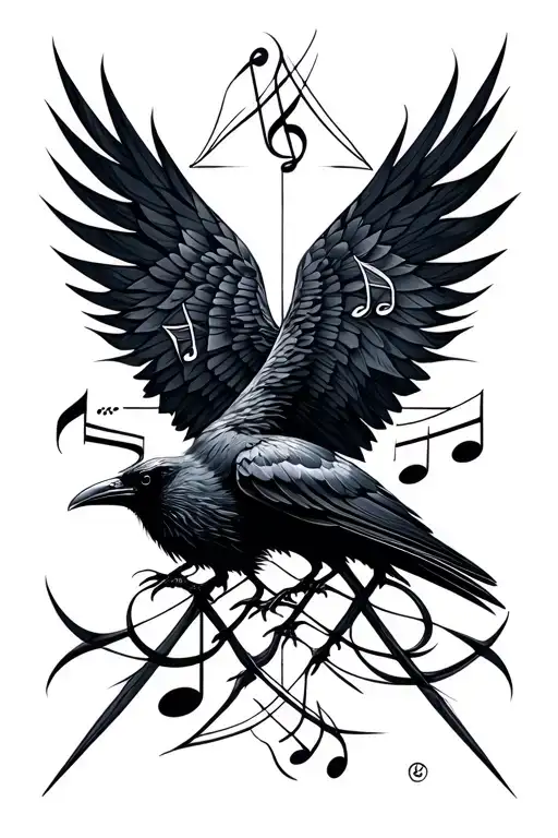 Raven Music Notes Intertwined