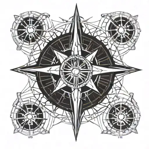 A Compass Rose With Ironman Symbols In Each Direction