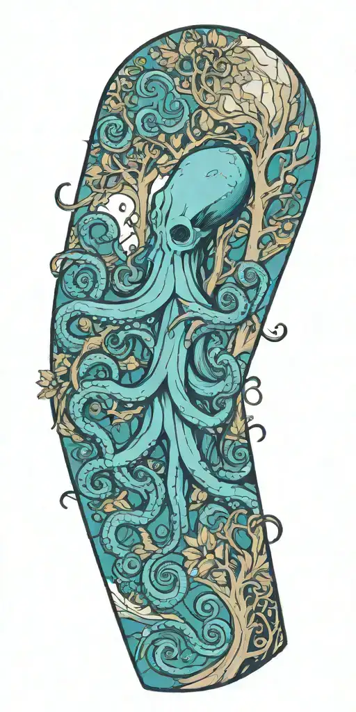 Gothic Octopus Wrapped Around A Tree Full Of Birds And Wind