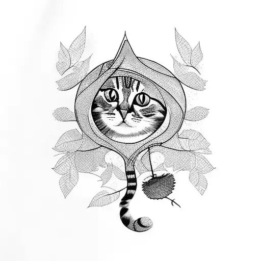 Cat In Tree With Tail Above The Bosy