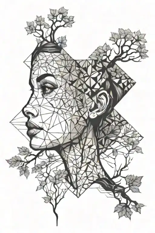 Girl's Face Against A Tree