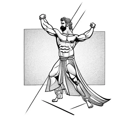 Minimalistic Line Art Greek God Full Body In A Bodybuilding Pose