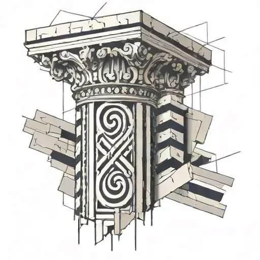 Single Broken Greek Pillar Covered With Paint Strokes