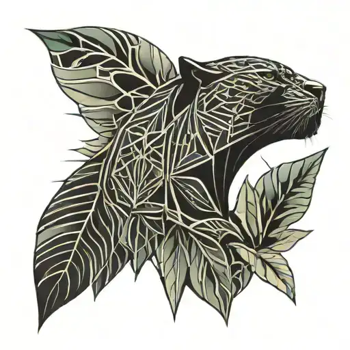 Sunburst With Black Panther And Large Leaves Forming The Shape