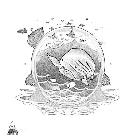 Broken Fish Bowl With Whale Inside And Water Splashes