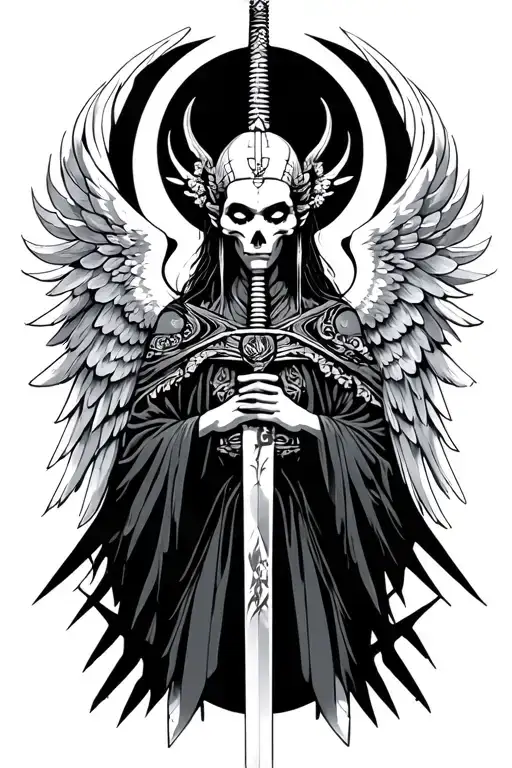 Asian Angel Of Death With A Sword
