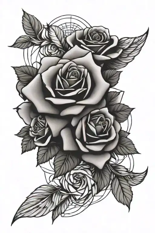 Roses With Angel Wings And Lines Around