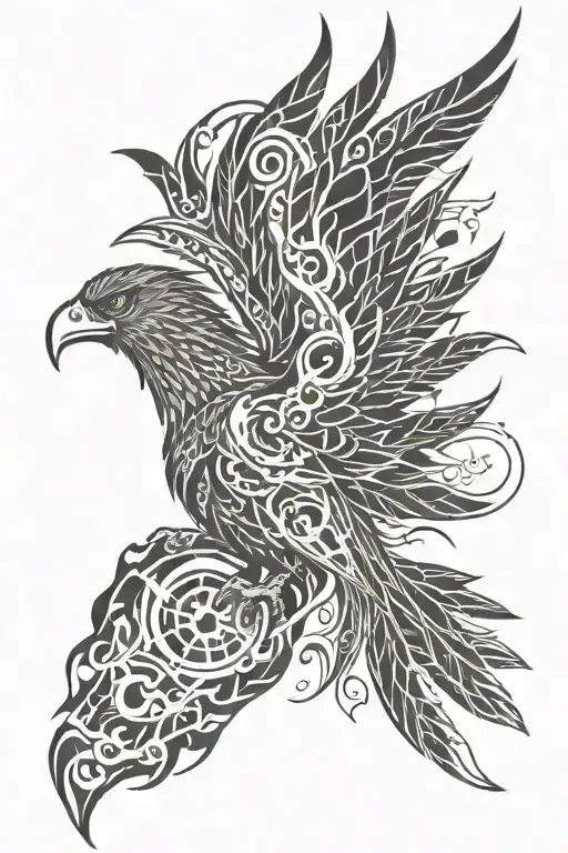 Mechanical Phoenix Rising From Flames